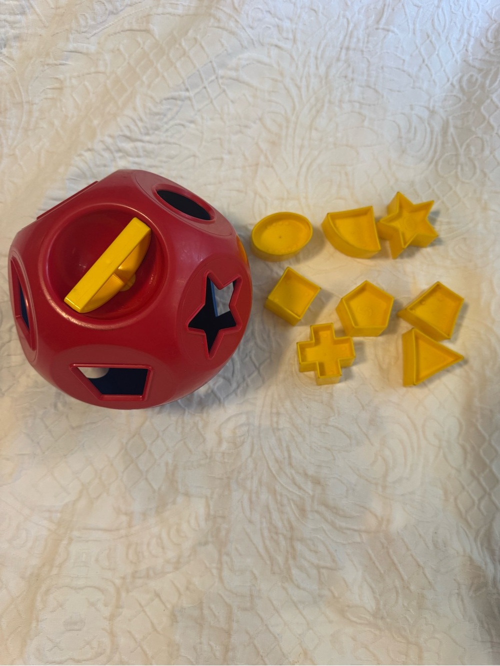 Vintage Shape Sorter Ball Educational Toy Complete 8 Shapes Red Blue Toddler